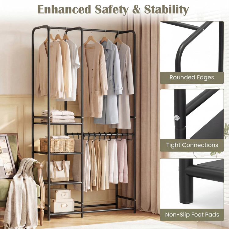 Hivvago Portable Closet with Pants Hangers and 2 Hanging Rods 4 Storage Shelves