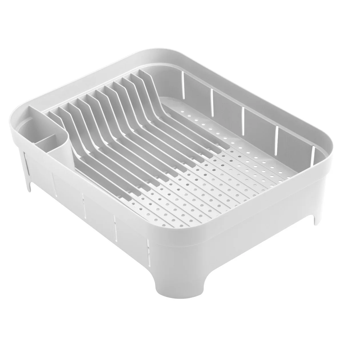 OU Dish Drying Rack for Kitchen Counter, Freestanding Plastic Strainer with Utensil Holder, Compact Drain
