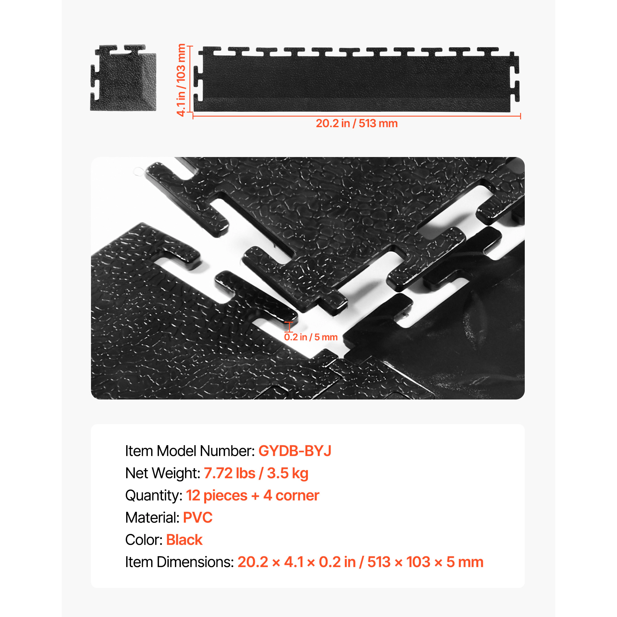 HONGGE Sturdy Interlocking Modular Garage Floor Edging Transition Edge Kit, Slip-resistant