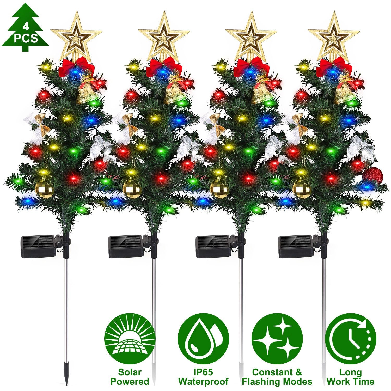 GBruno Solar LED Christmas Tree Pathway Lights 4-Pack
