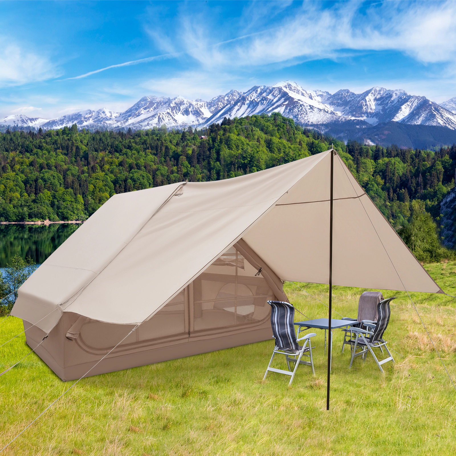 LJG 4-6 People Inflatable Camping Tent with Porch and Carrying Bag