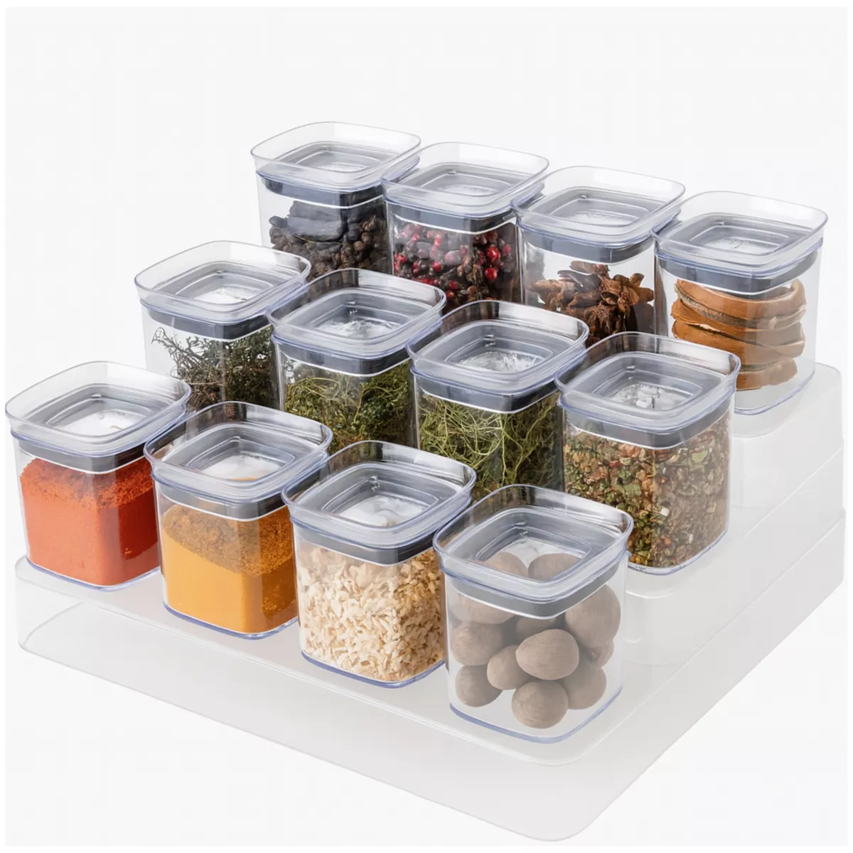 OU Spice Rack Organizer, 13pc 5oz Spice Containers, 3 Tier Clear Spice Holder & Seasoning Organizer - Countertop Cabinet