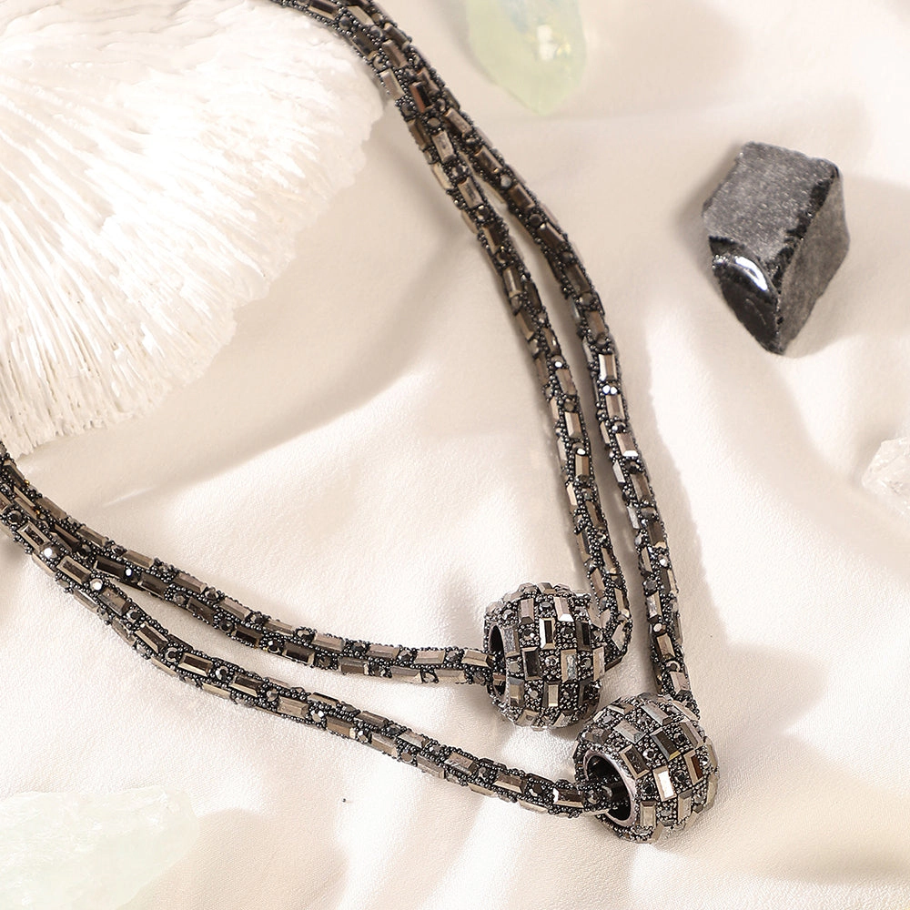 SOHI Women's Charcoal Grey the Mirror Multi-Layer Necklace