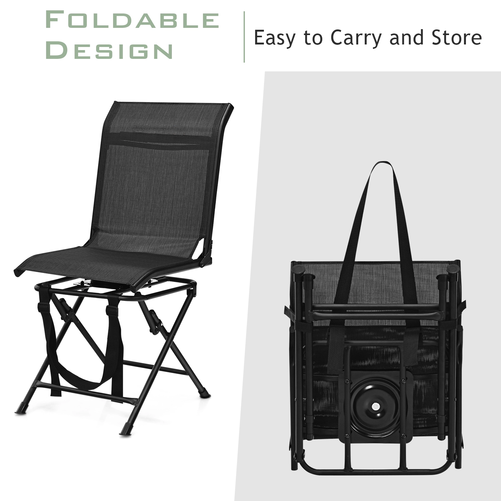 SUGIFT 360-Degree Swivel Folding Hunting Chair, 330-Lb Capacity, Mesh Seat, Iron Frame