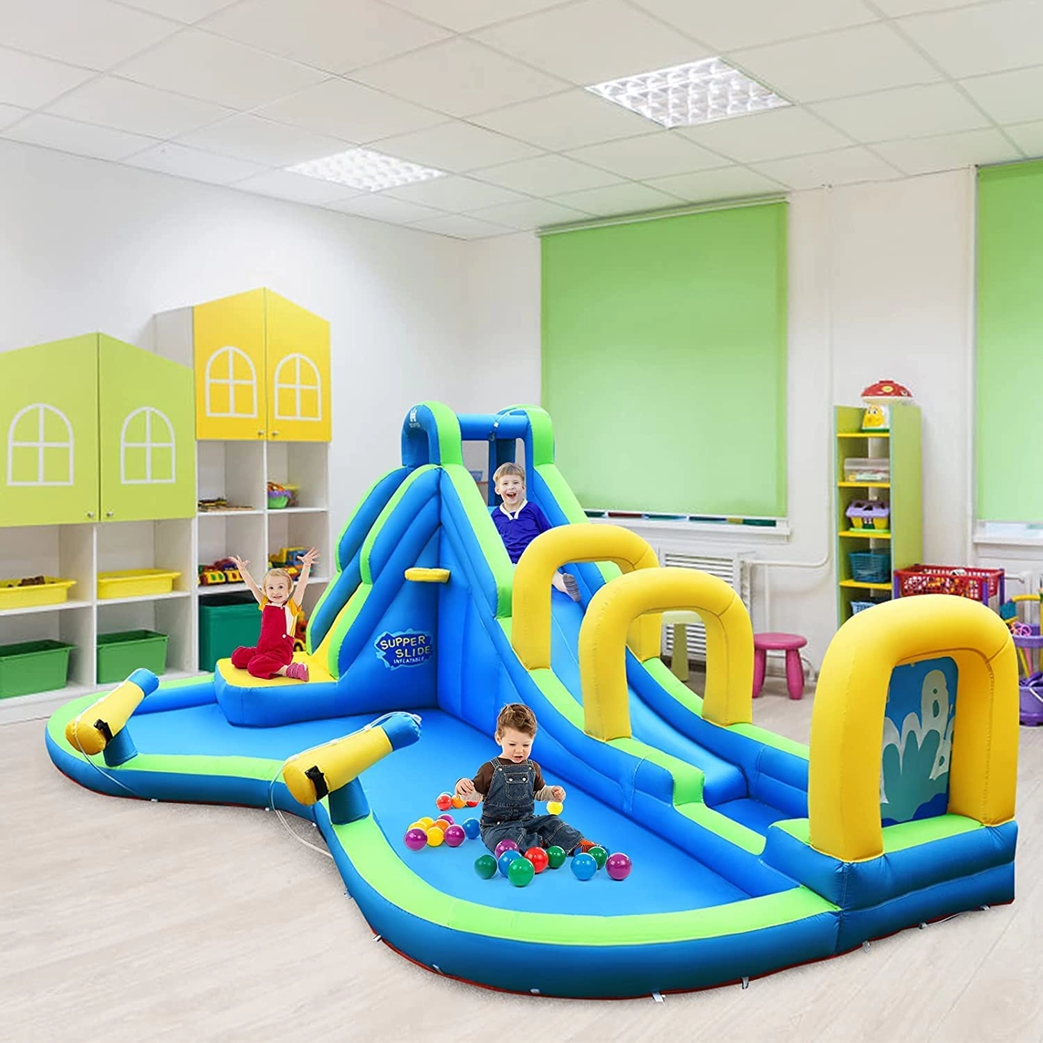 LJG Kids Multifunctional Inflatable Water Bounce with 735W Blower