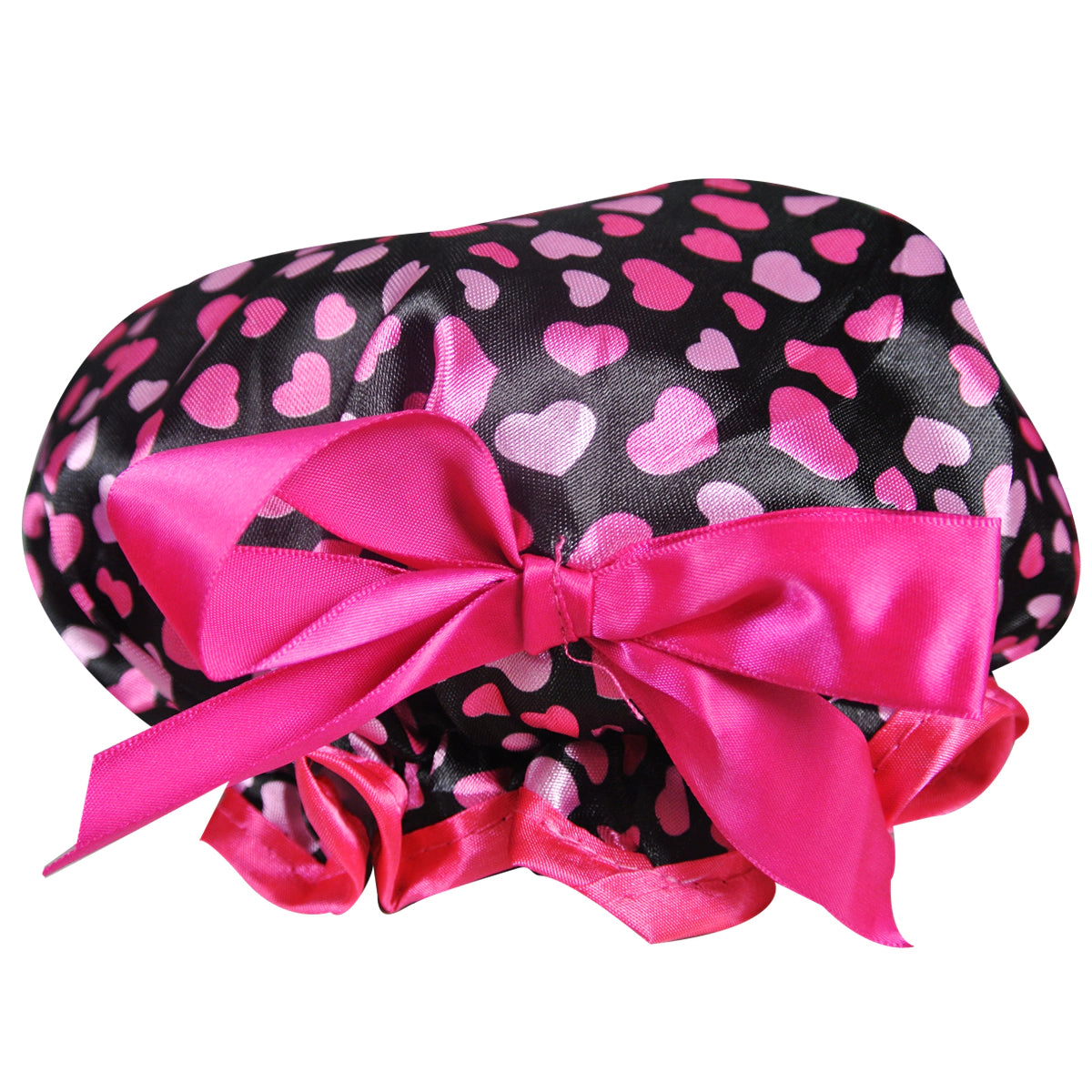 Wrapables Women's Stylish Satin Shower Cap, Hearts & Pink Bow