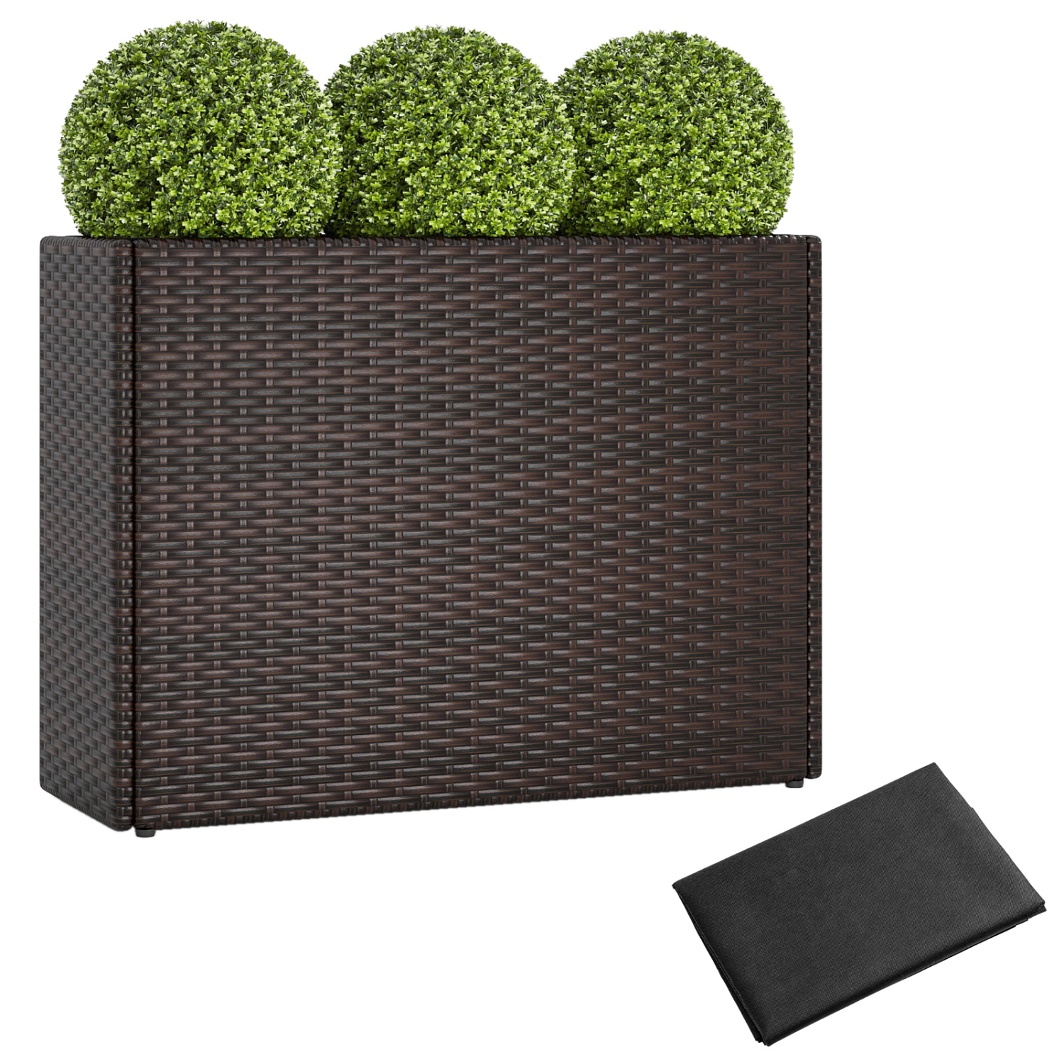 LJG 24 Inch Tall Raised Garden Bed All-Weather PE Rattan Wicker Flowerpot with Liner