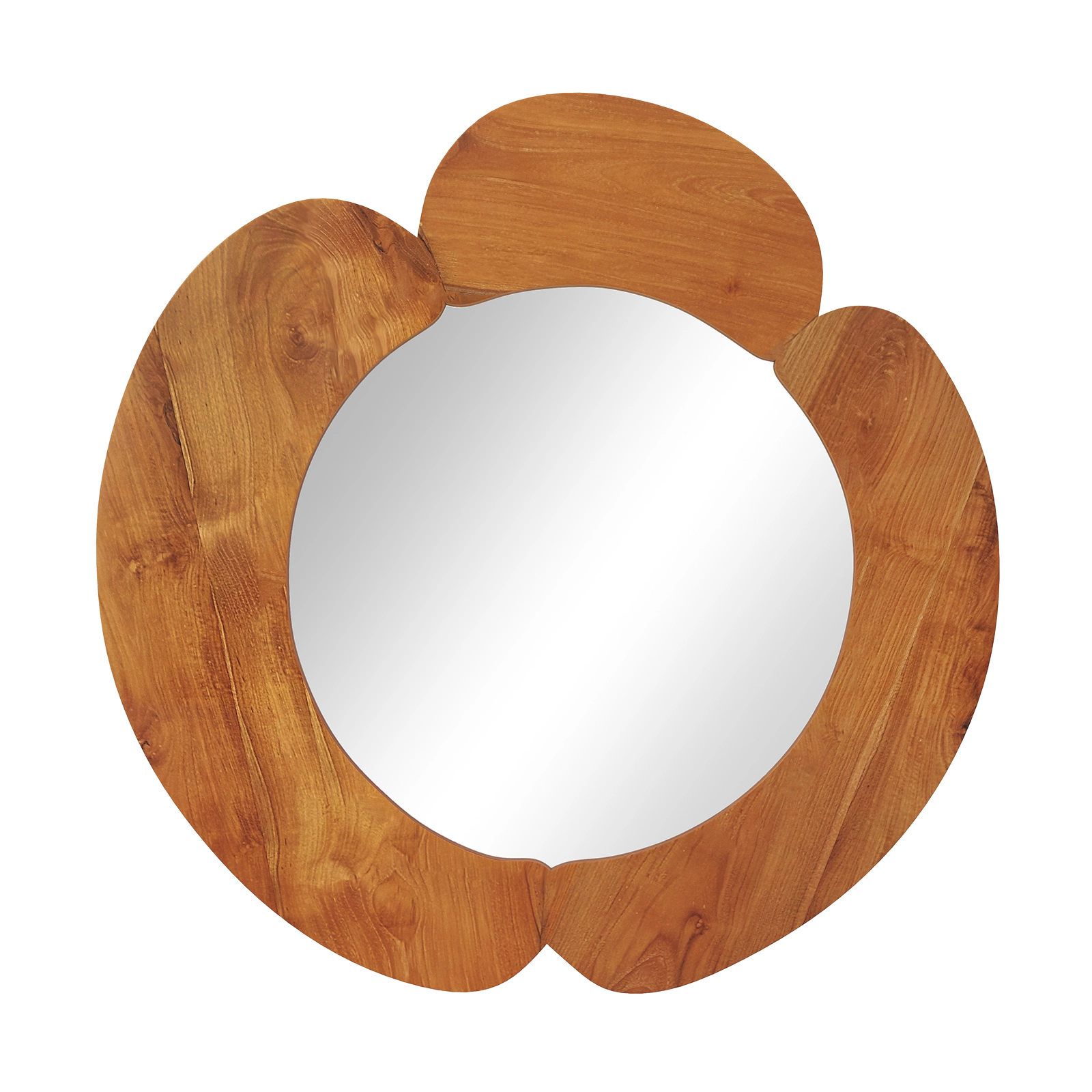 Slickblue 29 Inch Round Irregular Wall Mirror with Teak Wood Frame for Living Room and Bathroom