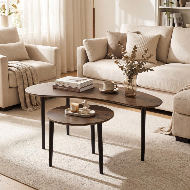 Hivvago 2 Pieces Mid Century Nesting Tables With Rubber Wood Legs