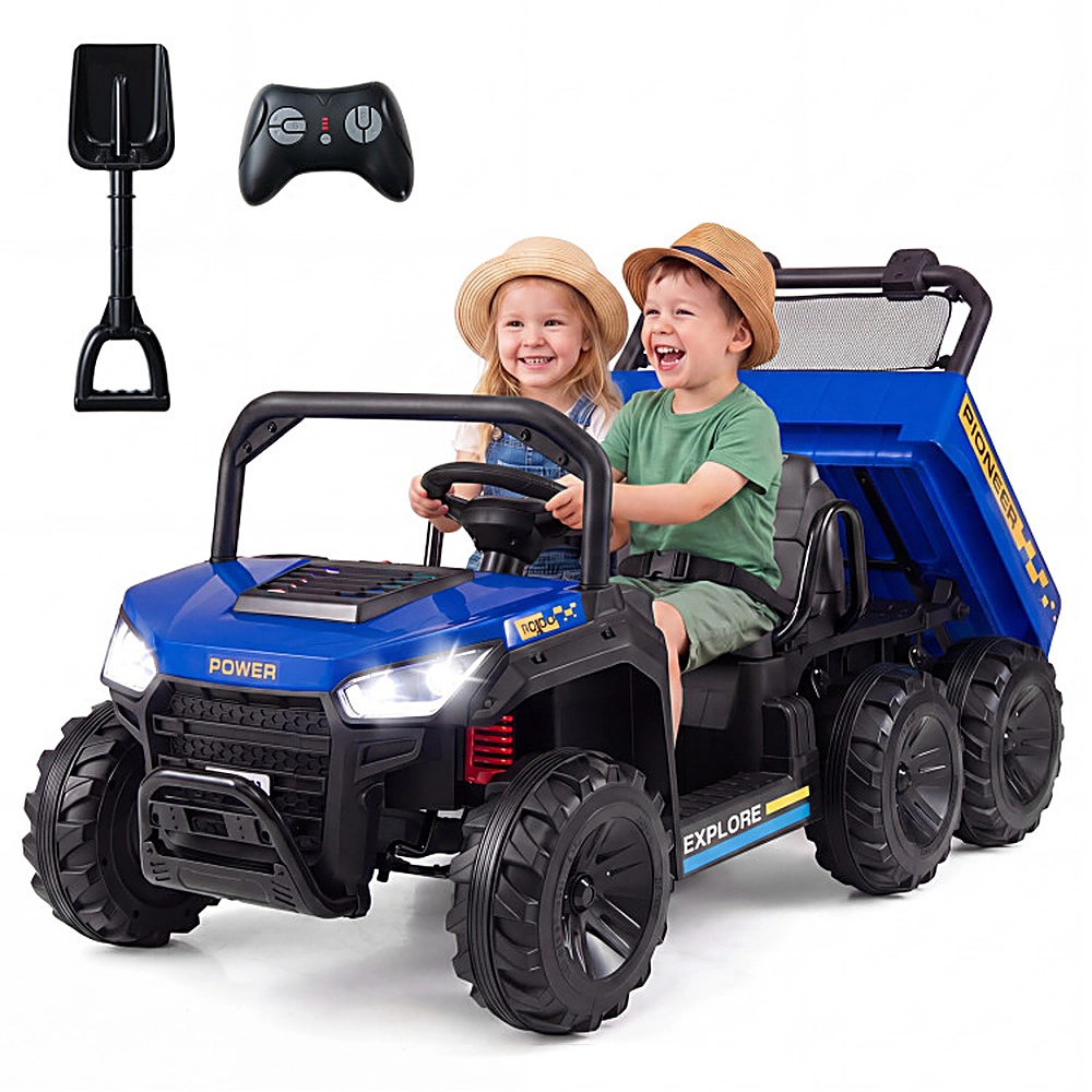 SUGIFT Power Dump Bed and LED Lights 24V 2-Seater Kids Ride On Truck 4WD