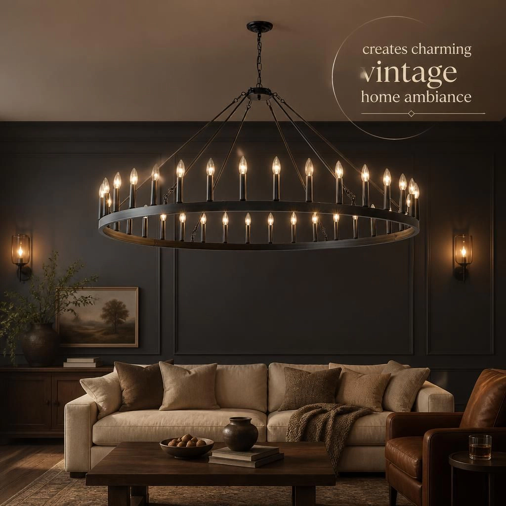 ELEMENT ACE Round Iron Frame Hanging Ceiling Chandelier