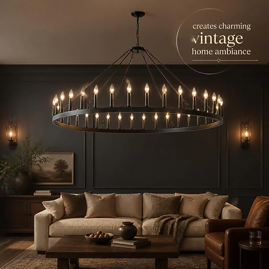 ELEMENT ACE Round Iron Frame Hanging Ceiling Chandelier