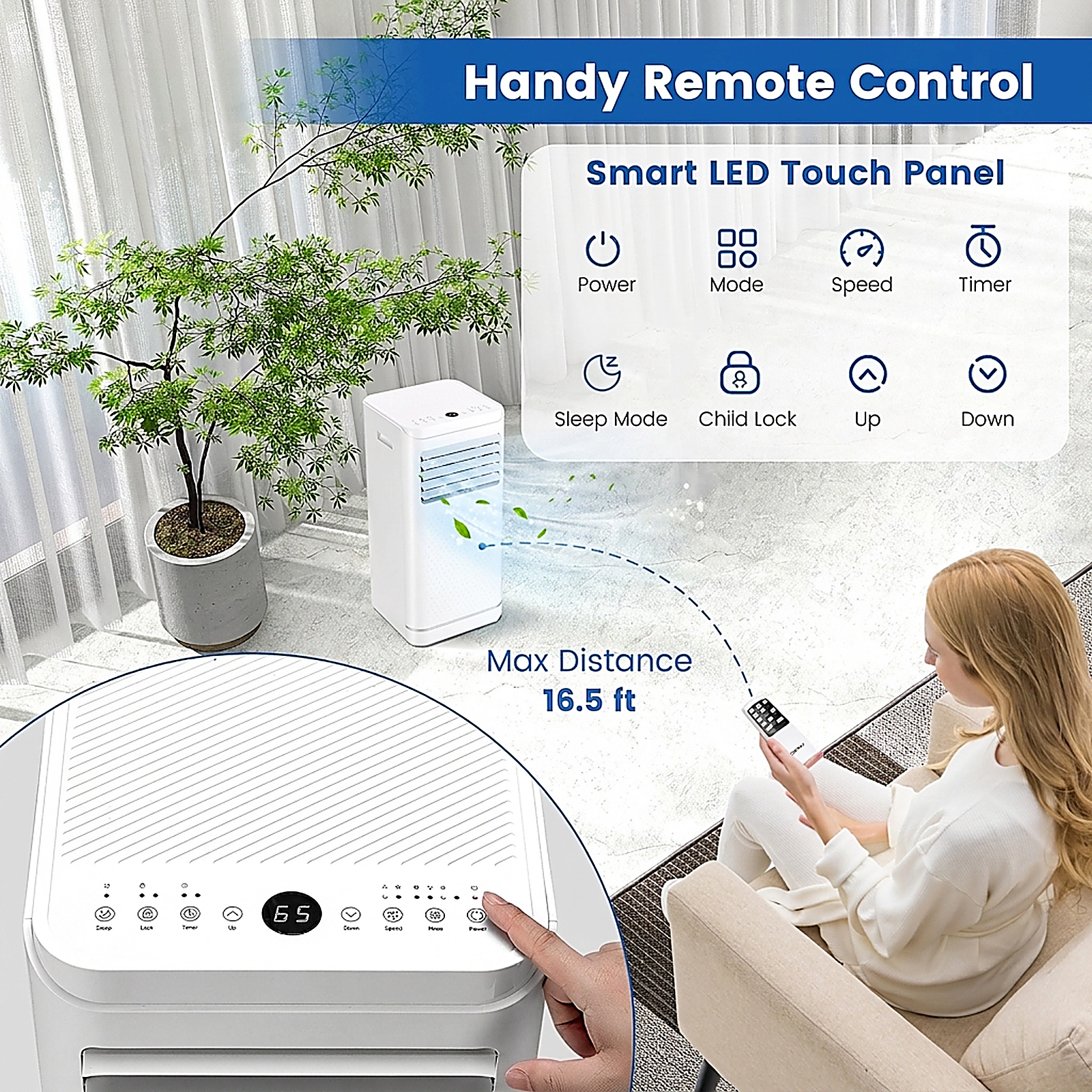 SUGIFT 8000 BTU Portable Air Conditioner with Dehumidifier and Fan Mode 27.5-in Tall 250-350-sq-ft Coverage White