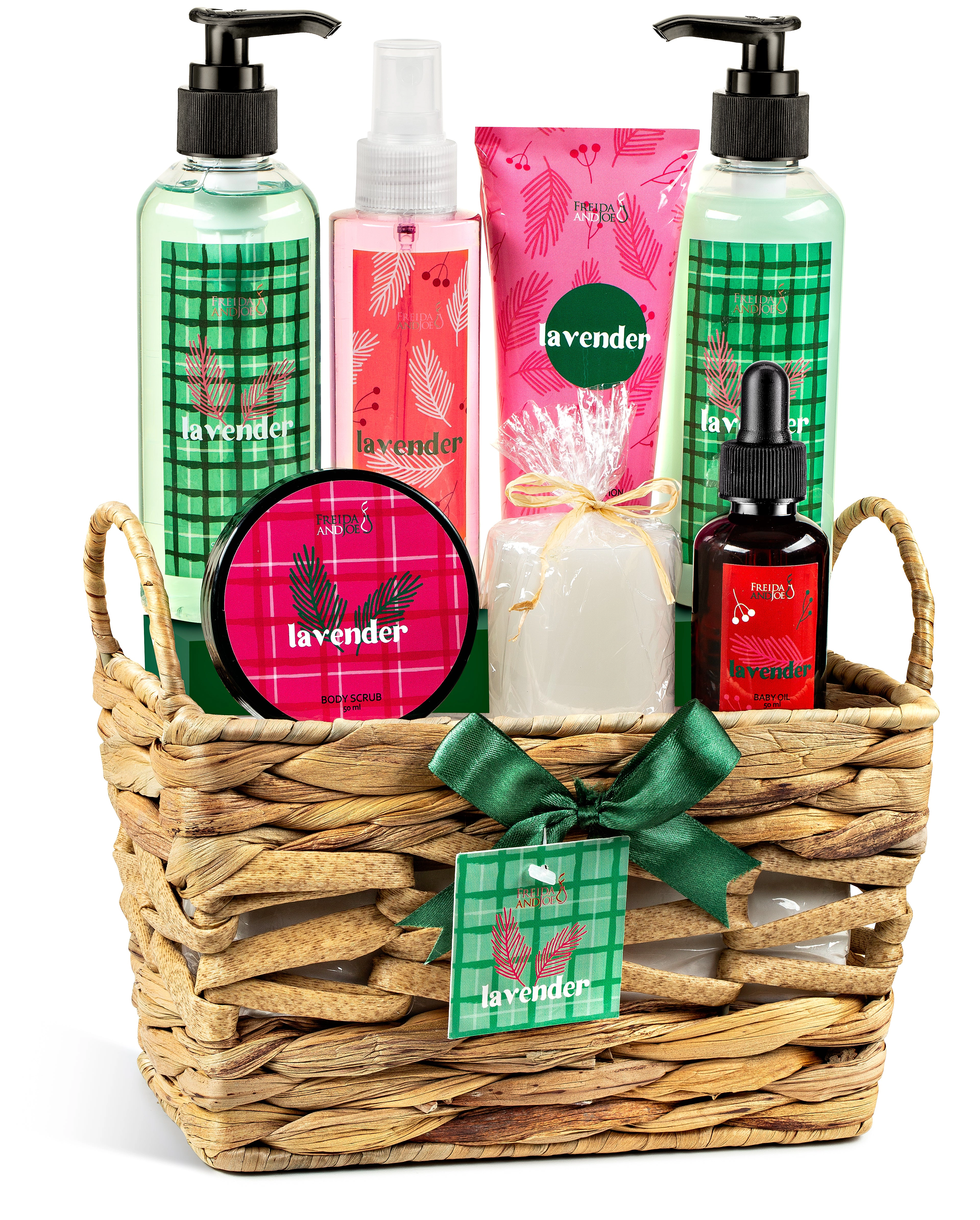 Freida & Joe Women Lavender Bath and Body Spa Gift Set for Women in a Wicker Basket