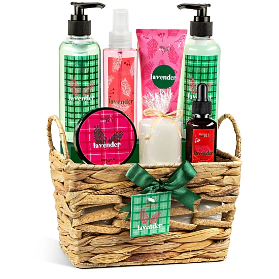 Freida & Joe Women Lavender Bath and Body Spa Gift Set for Women in a Wicker Basket