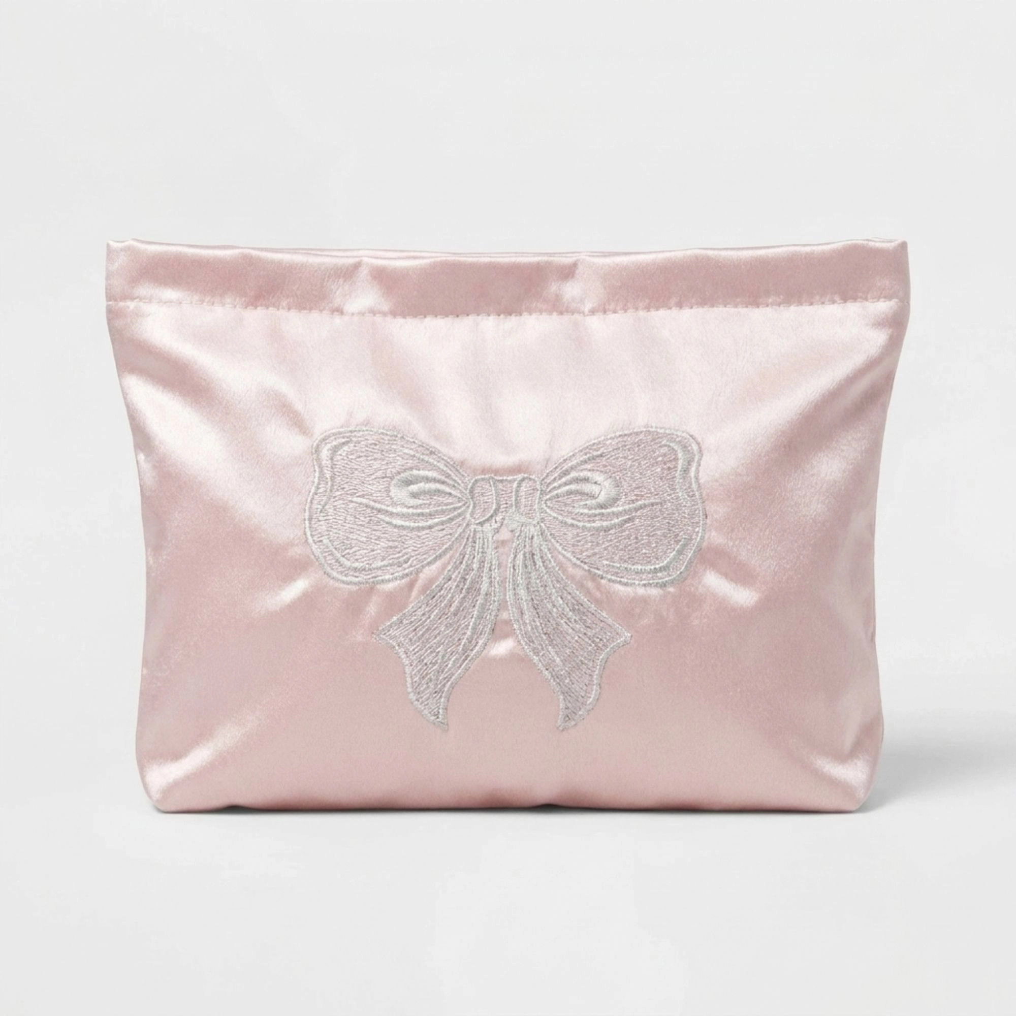 Alilang Unisex Satin Makeup Bag Bow Embroidered Cosmetic Pouch Travel Toiletry Organizer