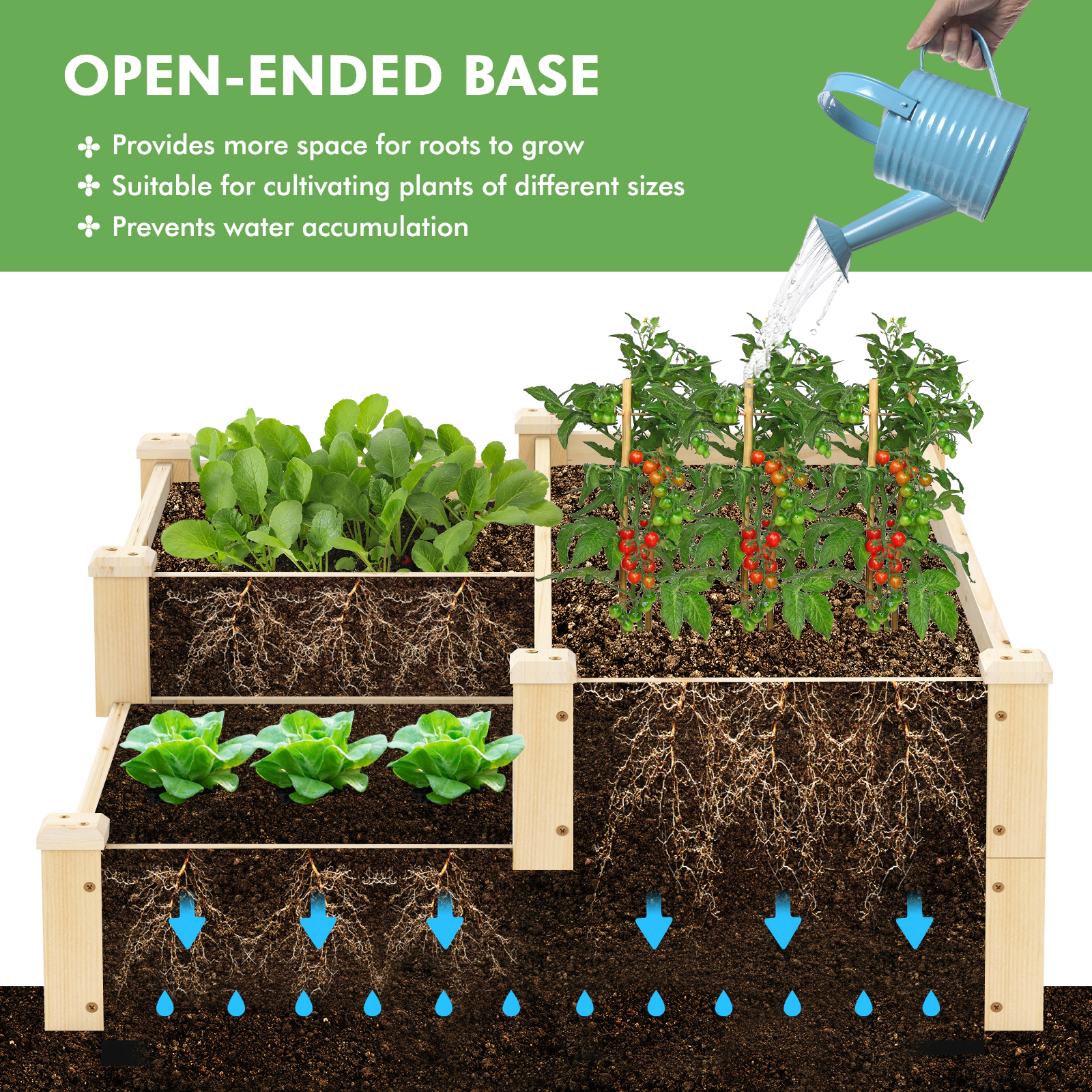 Hivvago Three Level Outdoor Wooden Garden Growing Bed