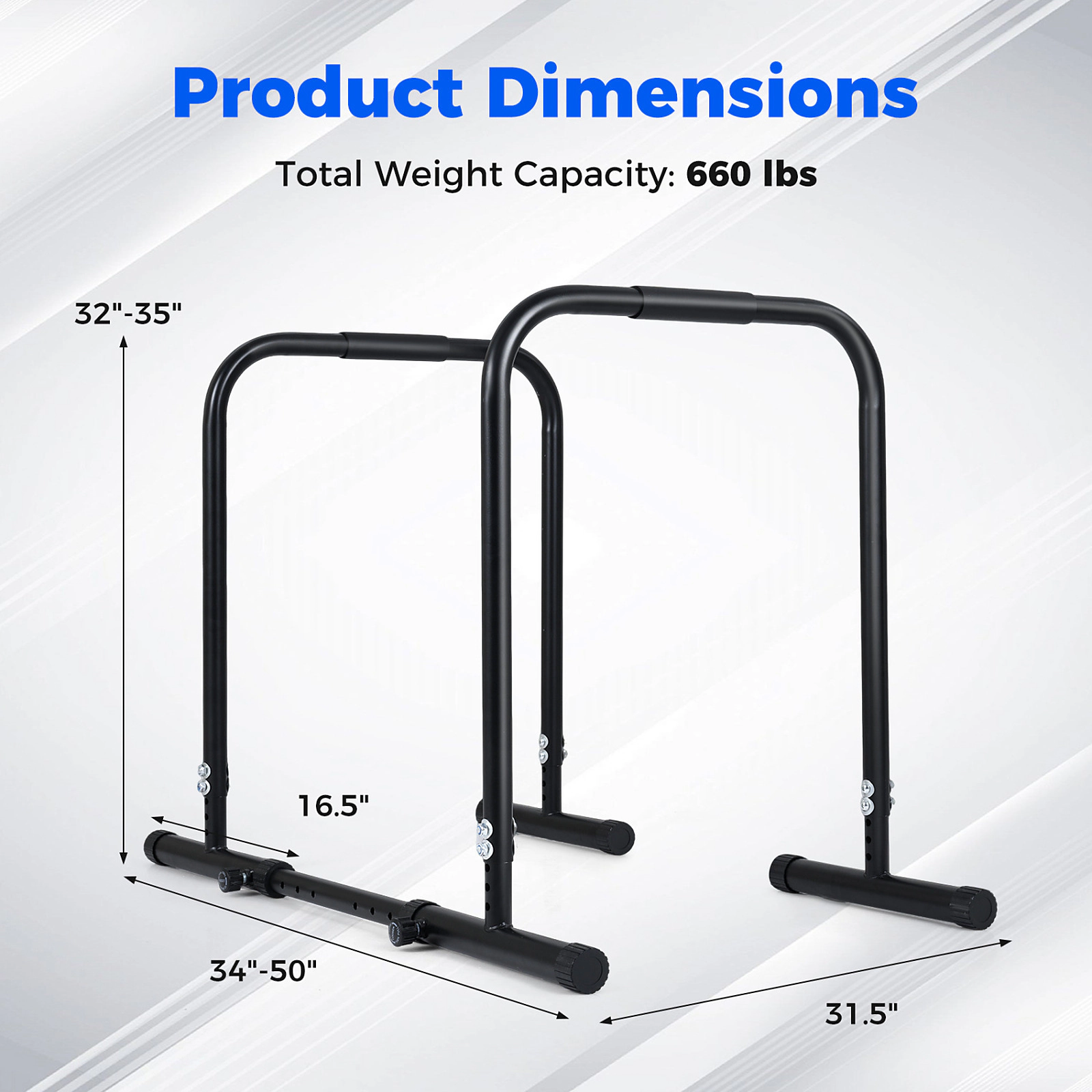 SUGIFT Black Adjustable Dip Bar Station with Foam Padded Handles 31.5-in W 34-in to 50-in D 330-lb User Capacity