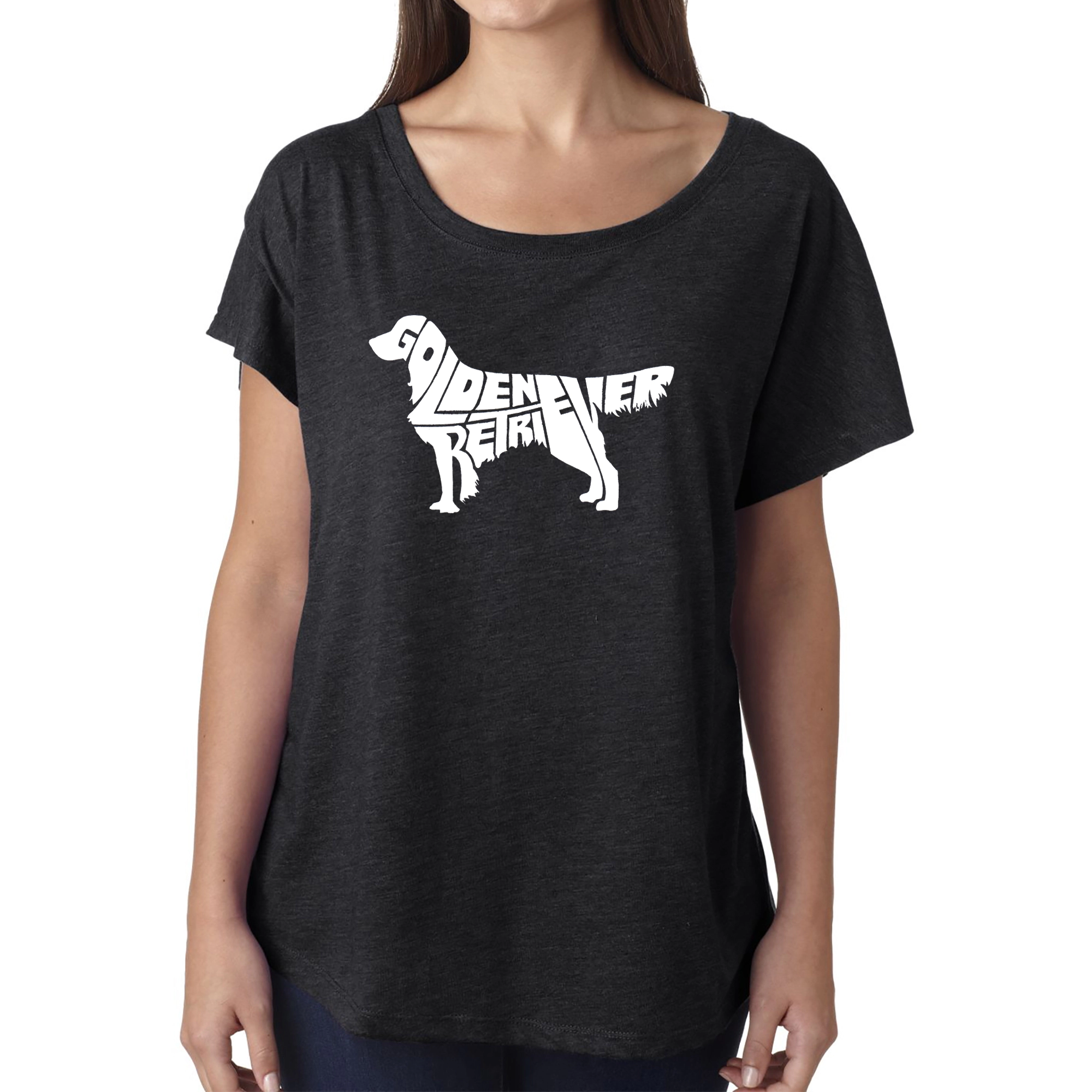 LA Pop Art Women's Dolman Word Shirt - Golden Retreiver