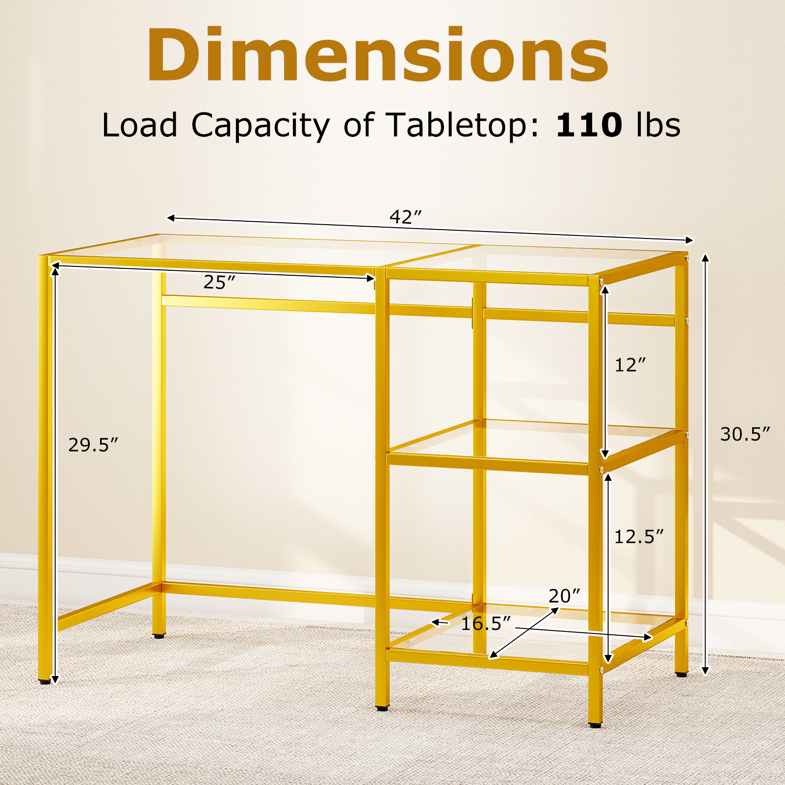 LJG Modern Console Table with 2 Open Shelves and Metal Frame