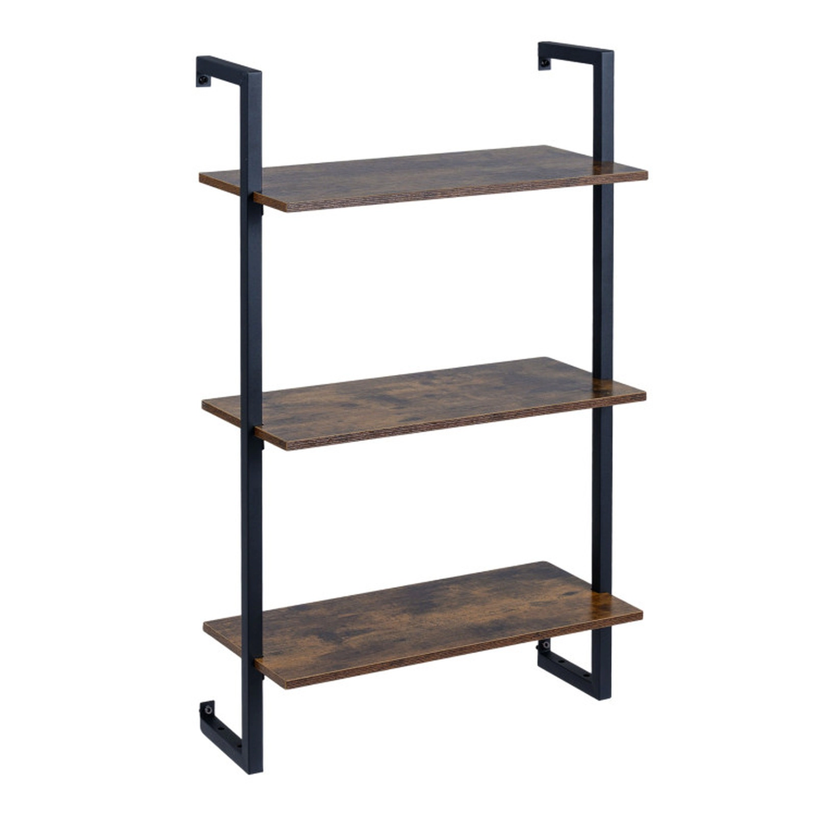 SUGIFT 3-Tier Floating Kitchen Shelf Bookcase 35.5-in Tall 22-lb Per Shelf 66-lb Total Capacity Rustic Brown and Black
