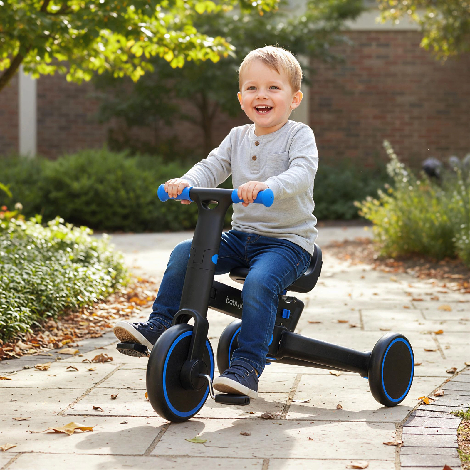 LJG 4-in-1 Foldable Toddler Tricycle with Push Handle Adjustable Seat