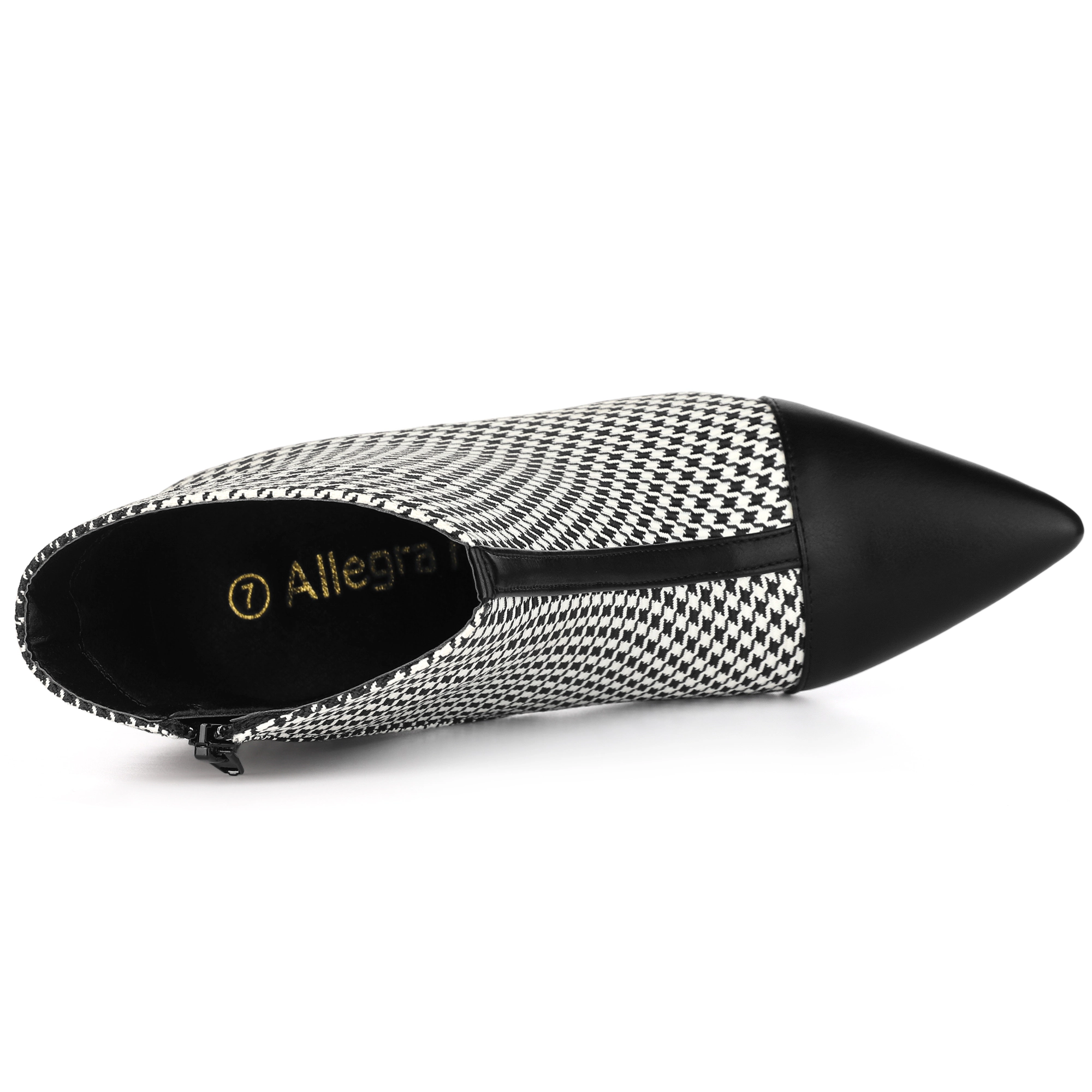 BLISSFUL STEP Women Houndstooth Pointed Toe Stiletto Heels Ankle Booties