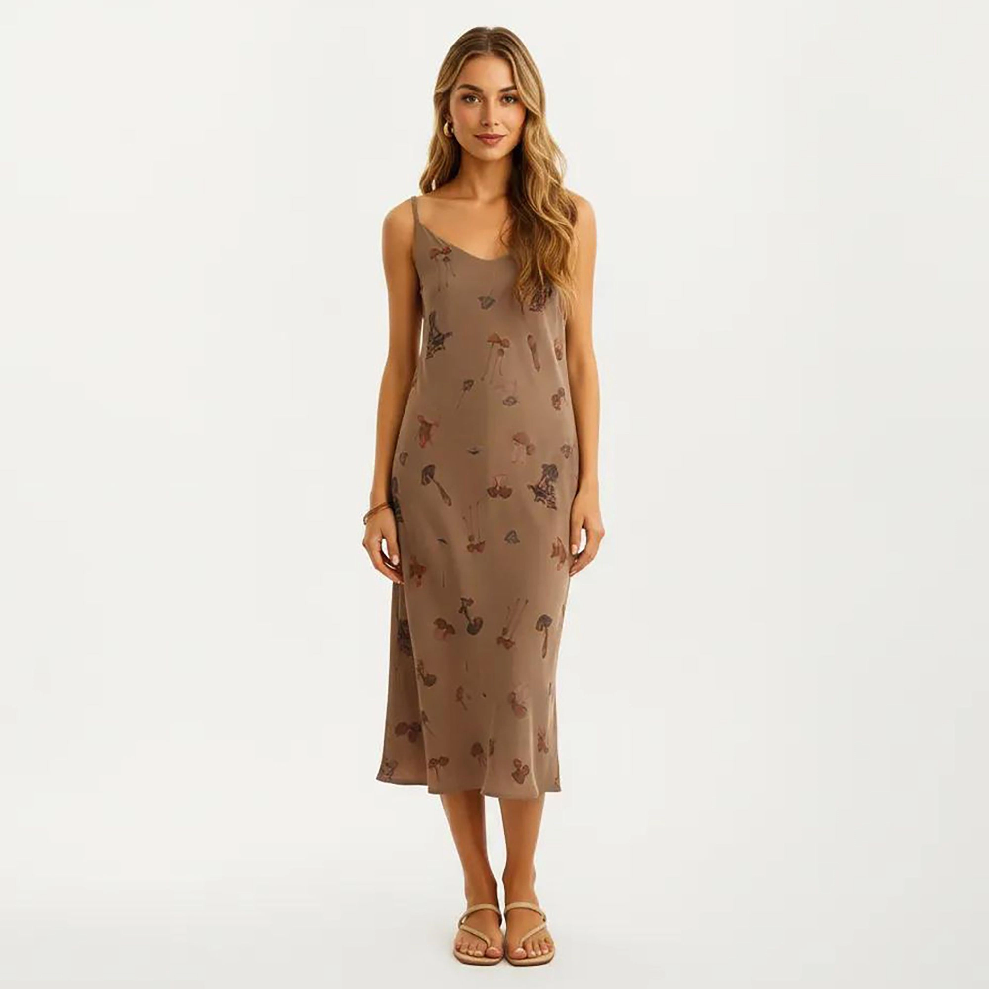 Anna-Kaci Women's Modal Pajama Dress Sleeveless Spaghetti Strap Midi Sleepwear Nightgown Printed Pattern Relaxed Fit