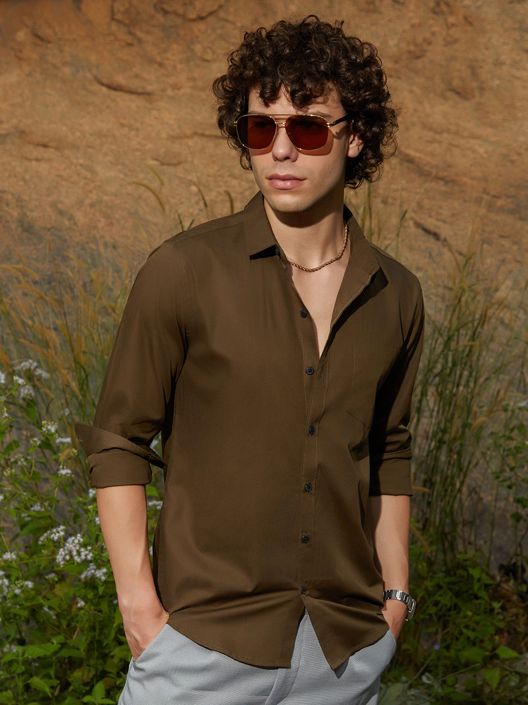 Cahoot Men's Solid Button-Up Shirt