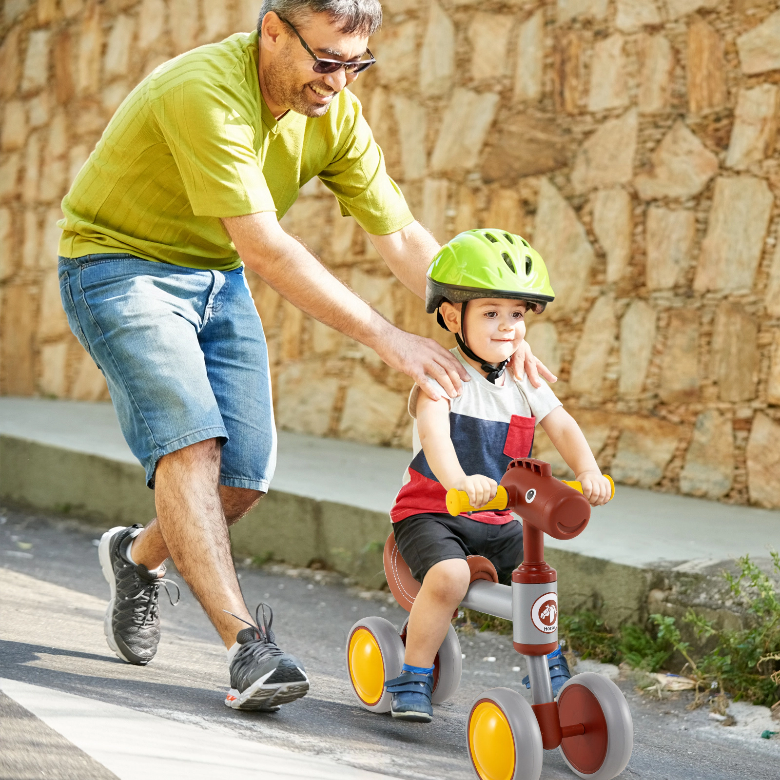 SUGIFT Brown No Pedal 4 Wheel Ride On 135 Degree Limit Steering Baby Balance Bike