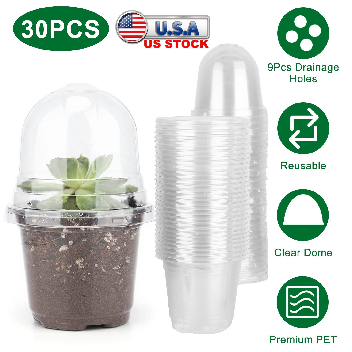 GBruno 30-Piece Clear Plant Nursery Pots With Domes