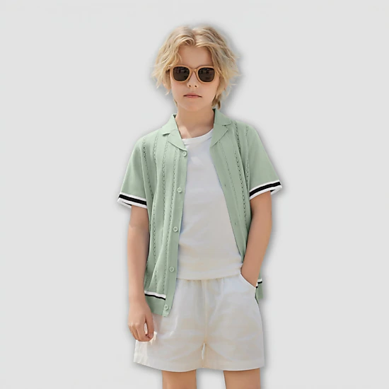 Arshiner Boys Knit Shirts Short Sleeve Button Down Shirt Vintage Fashion Casual Summer Beach Shirts