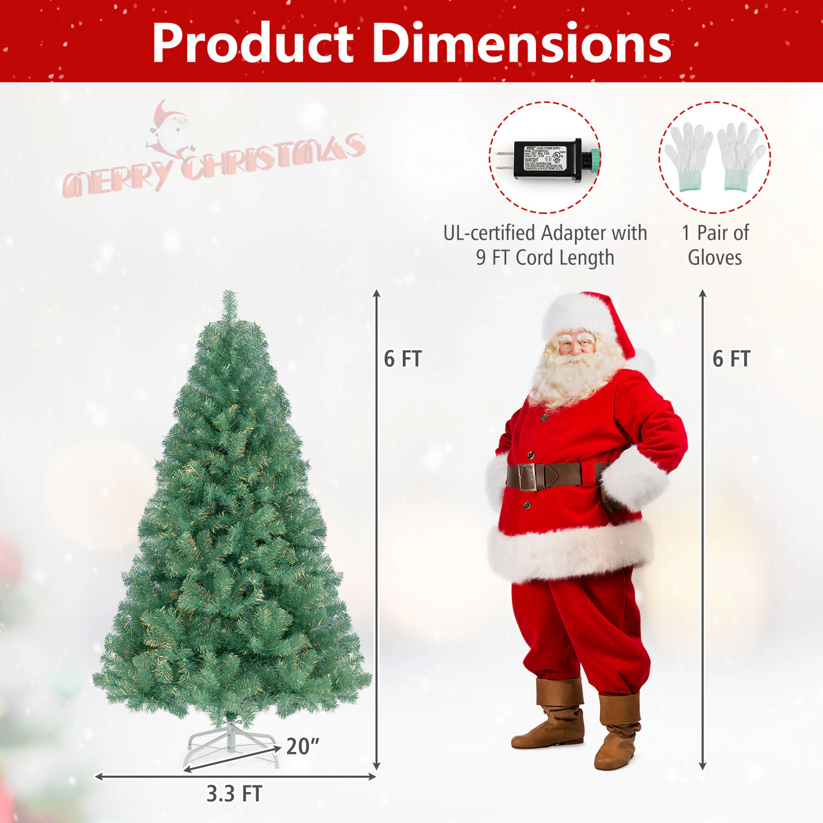 SUGIFT 6 ft Green Pre-Lit Tinsel Christmas Tree with 688 Branch Tips and 250 LED Lights