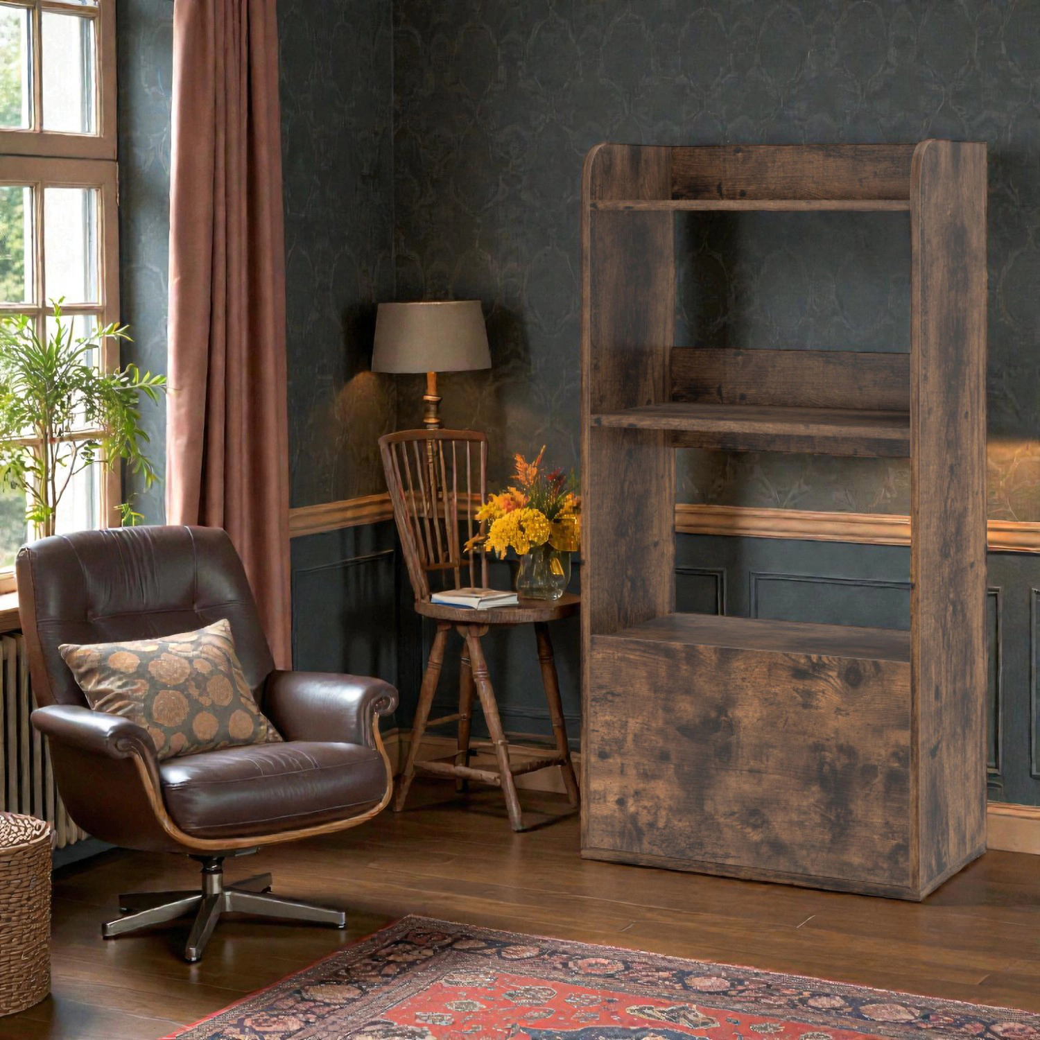 Hivvago Three-Level Freestanding Bookshelf with Display Shelves