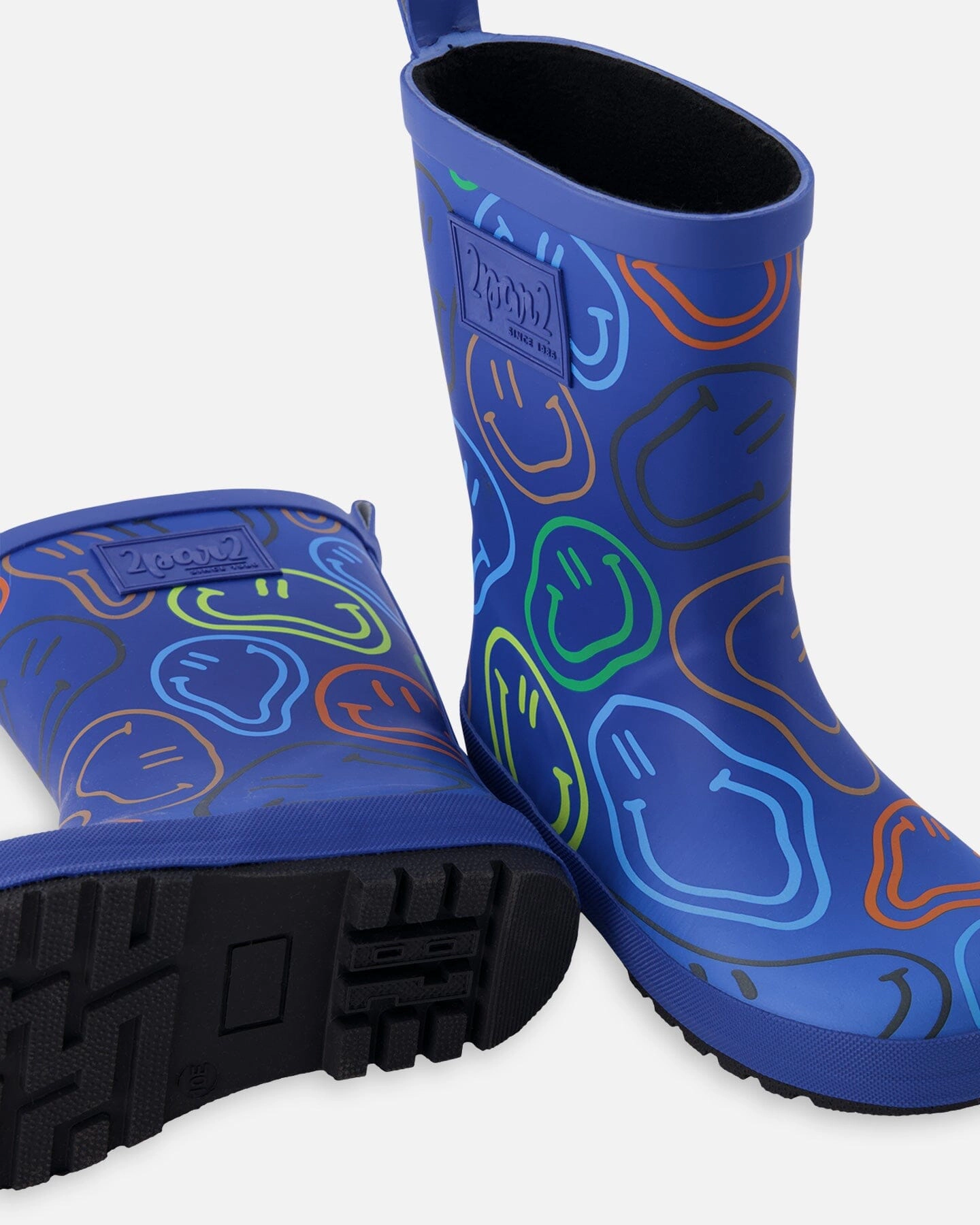 Deux par Deux Boys Rain Boots In Rubber Smiley Print