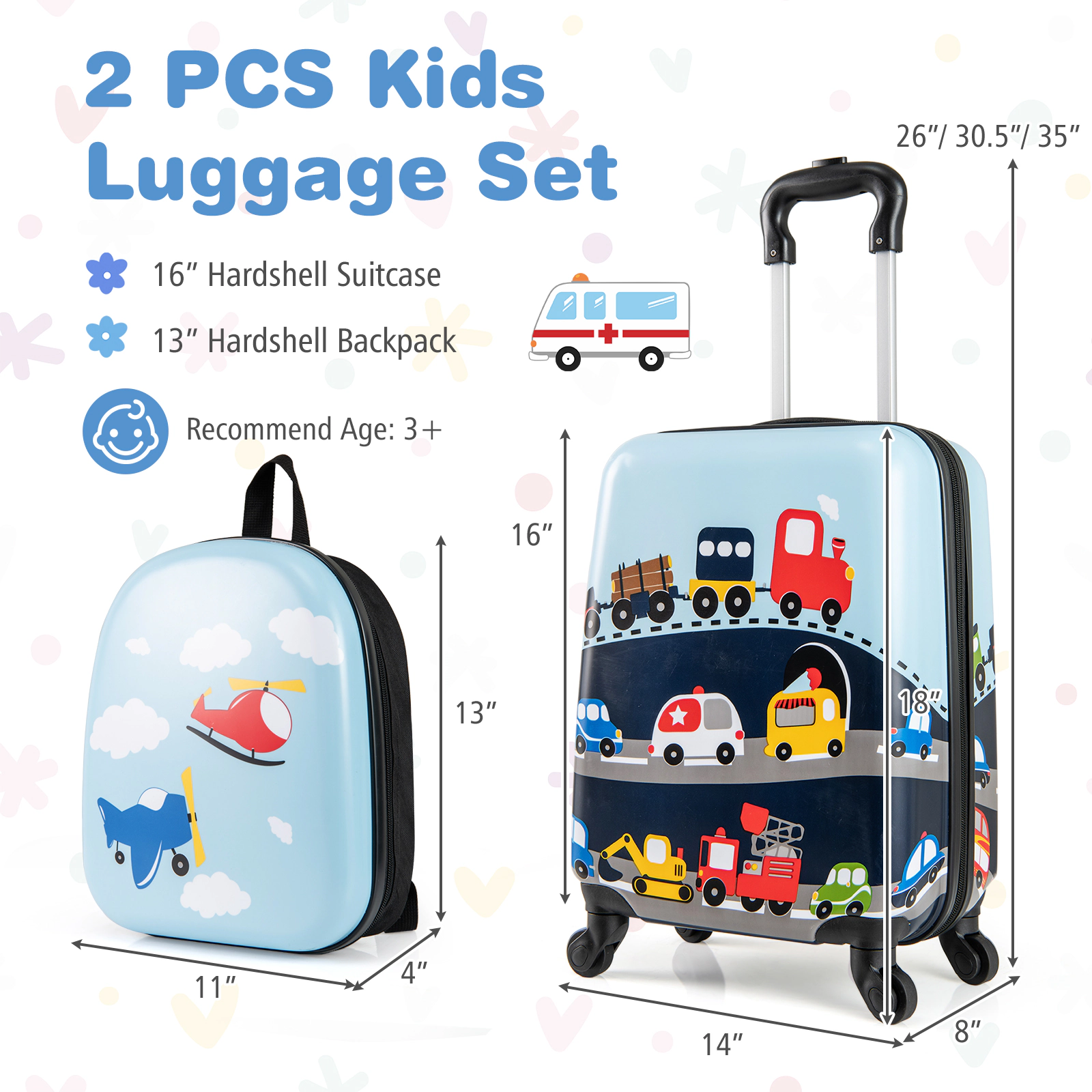 SUGIFT Kids 2-Piece Spinner Wheels Carry-On Suitcase Backpack Luggage Set 14-in x 8-in x 18-in Ages 3+ Dark Blue