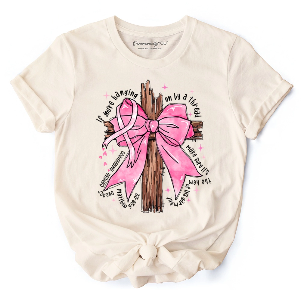 OrnamentallyYou Womens Breast Cancer Awareness Pink Bow Cross T-Shirt