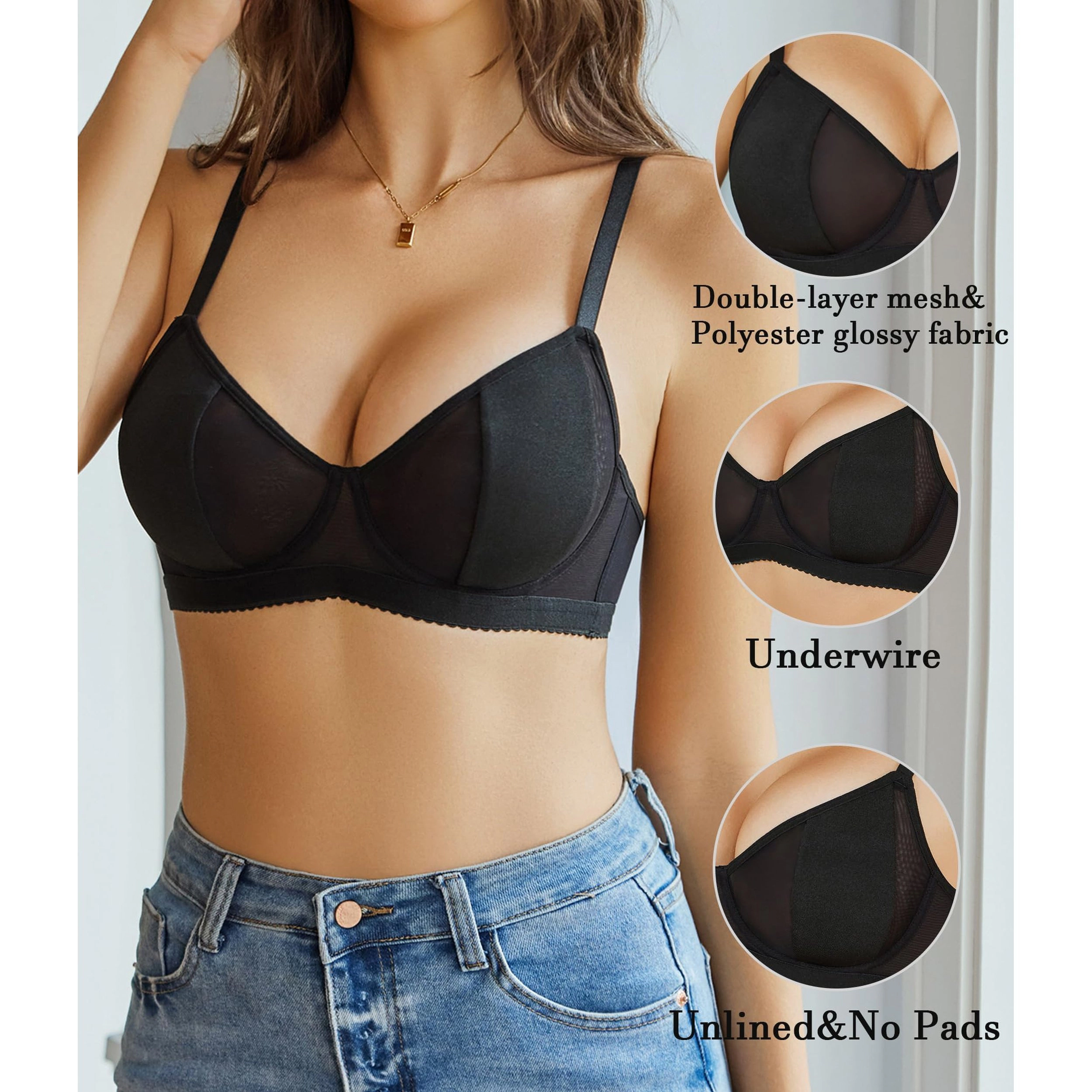 Avidlove Women's Mesh Balconette Underwire Unlined Bra