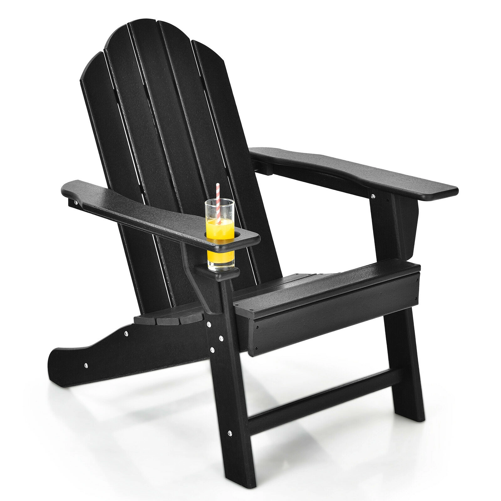 SUGIFT Adirondack Chair with Built-in Cup Holder 330-lb Capacity Black