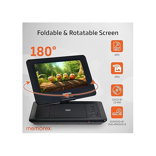 Memorex MX-PDV10 10.1-inch Portable Swivel DVD Player - Black