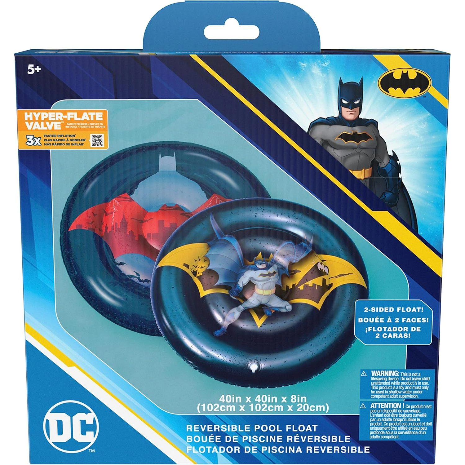 Spin Master DC Batman Reversible Boat Float - 40 x 40 x 8 in PVC Inflatable for Kids