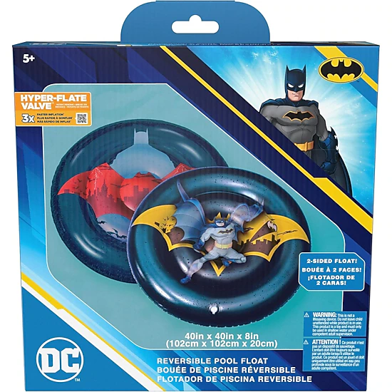 Spin Master DC Batman Reversible Boat Float - 40 x 40 x 8 in PVC Inflatable for Kids