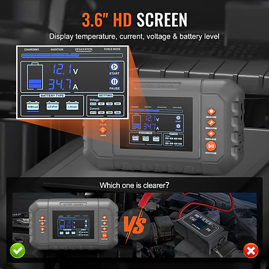 HONGGE Smart Battery Charger Lithium LiFePO4 Lead-Acid AGM / Gel / SLA Car Battery Charger with LCD Display Trickle
