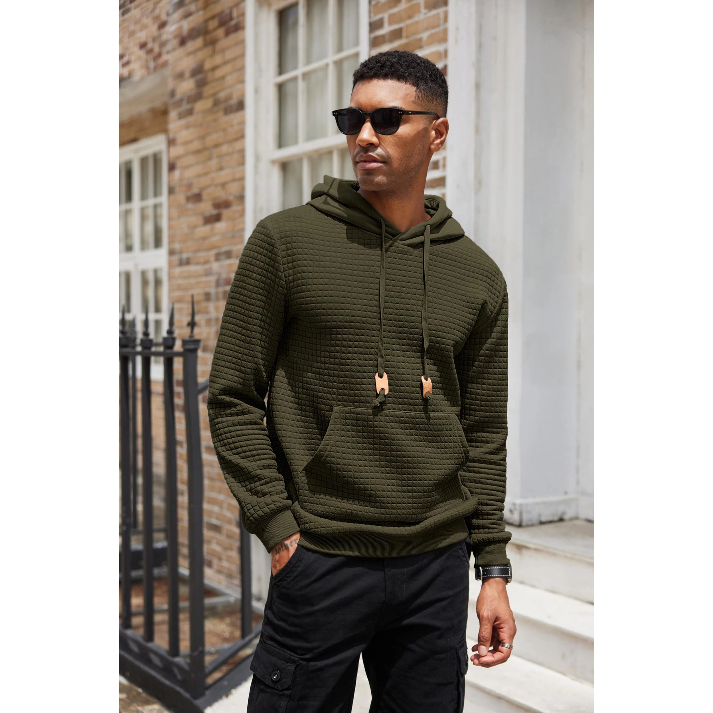 COOFANDY Men's Regular Fit Textured Waffle Knit Pullover Hoodie