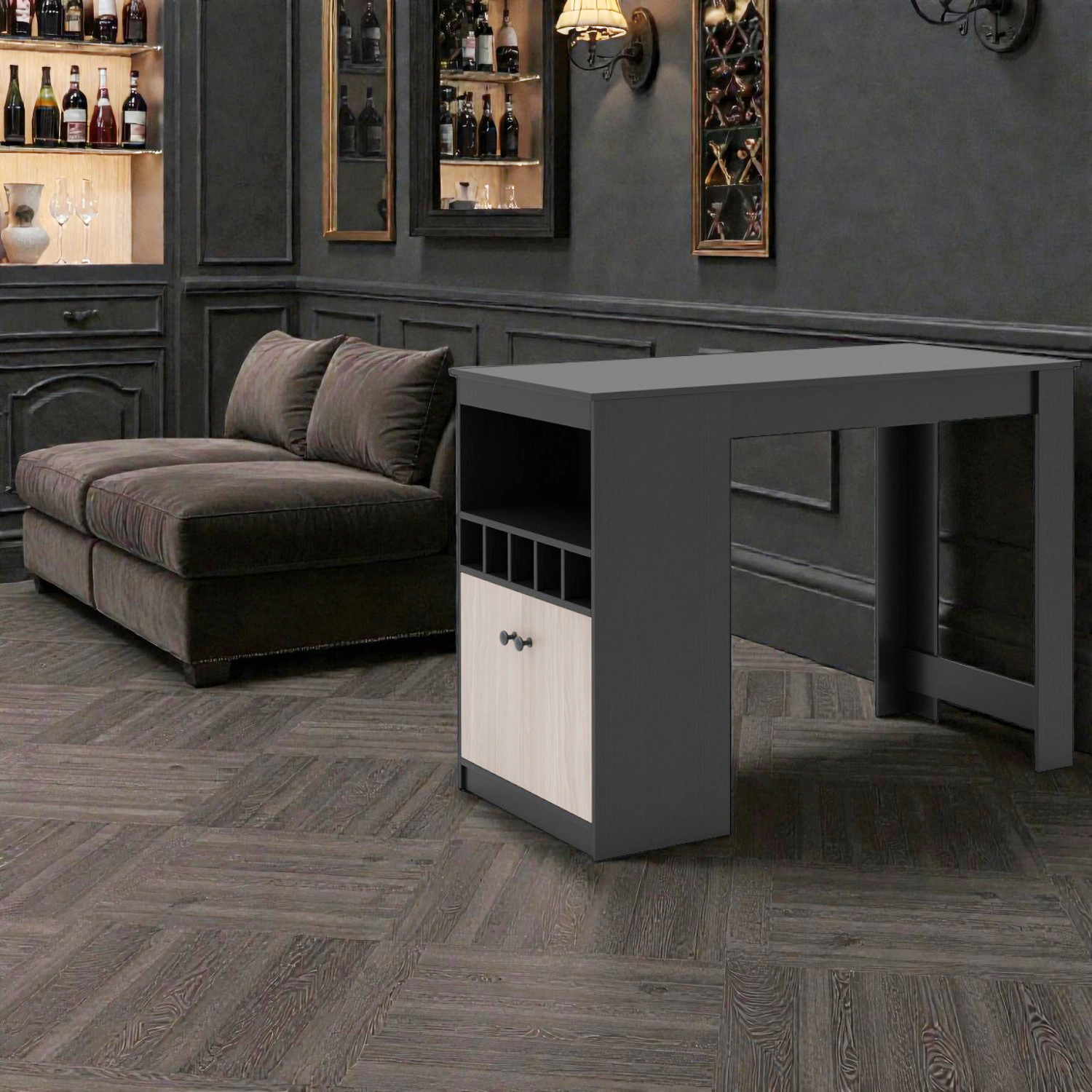 Hivvago Contemporary 48-Inch Bar Unit with Wine Holder and Hidden Storage Cabinet