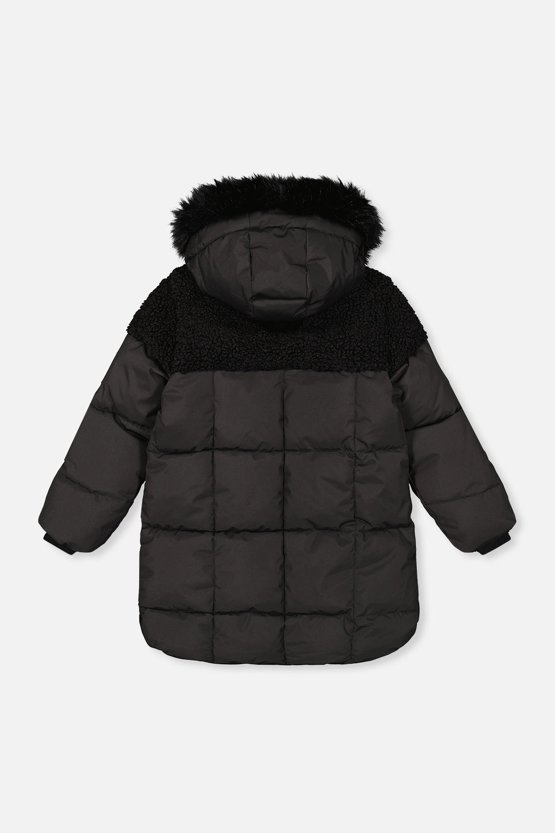 Deux par Girls Two-Tone Quilted Sherpa Long Winter Puffer Coat