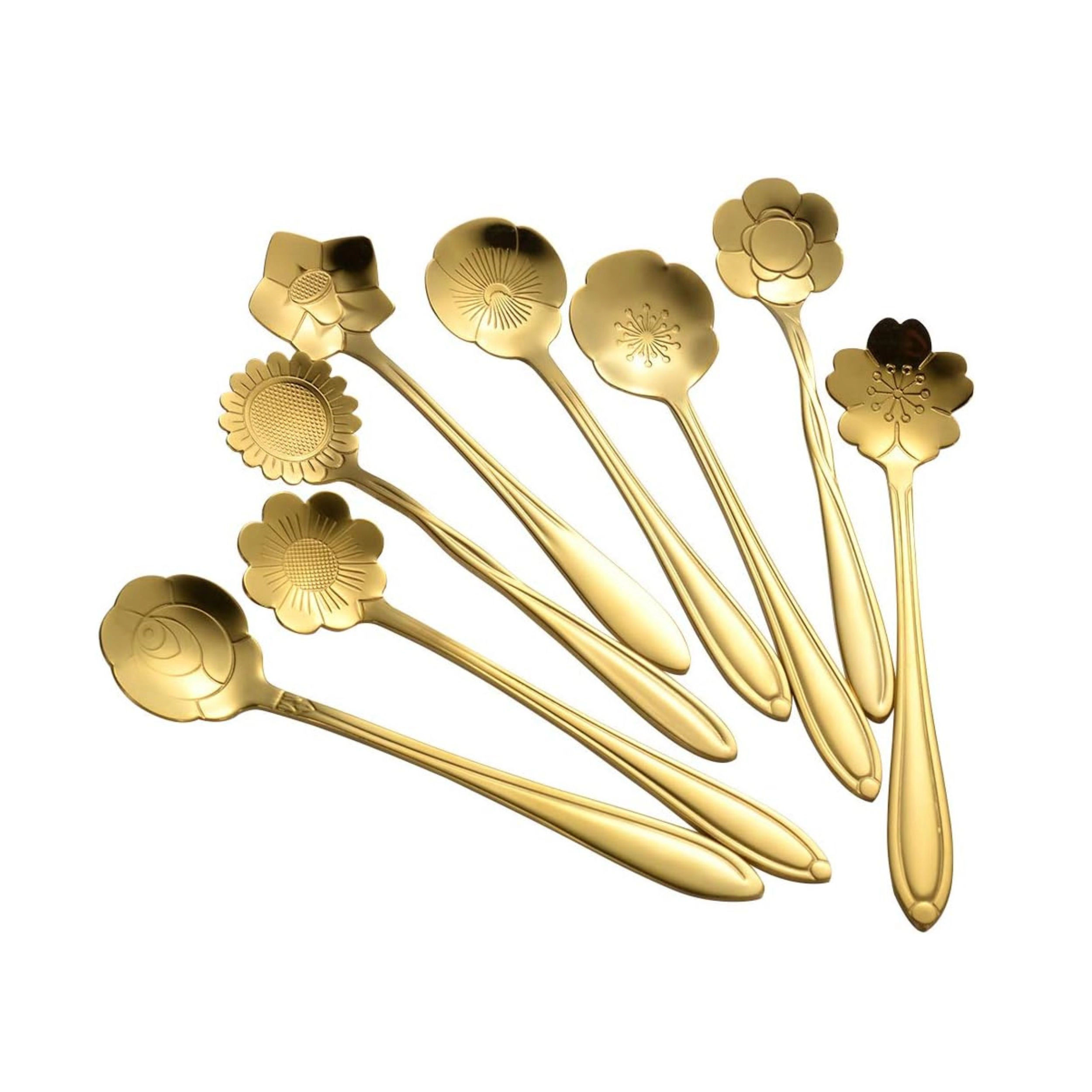 Stock Preferred Pack of 8 Stainless Steel Flower Coffee Spoon Set 4.9 Inch Tea Scoops