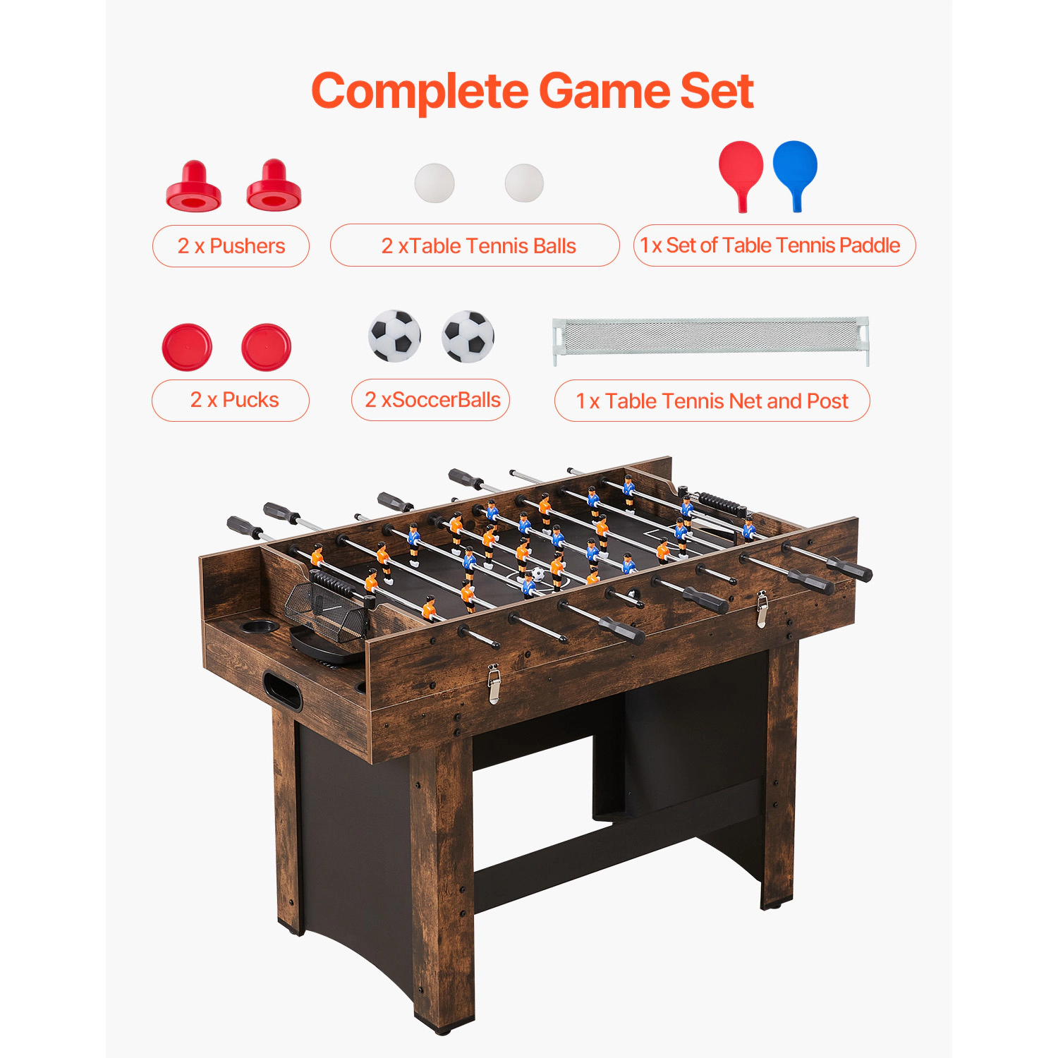 HONGGE 54-Inch 3-in-1 Combo Game Table, Air Hockey, Foosball and Ping Pong with Pushers and Pucks for Family Game Room