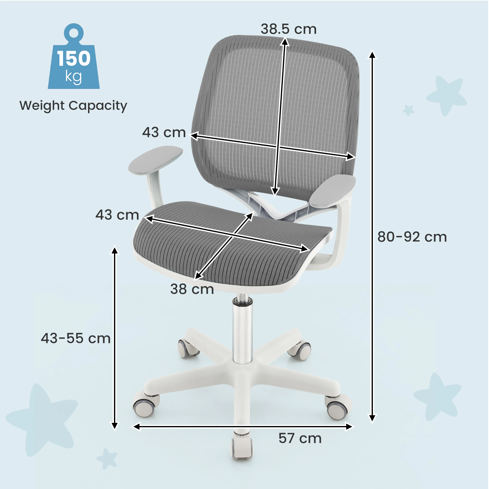 SUGIFT Adjustable Height for Ages 6-15 330-lb Swivel Mesh Kids Computer Chair