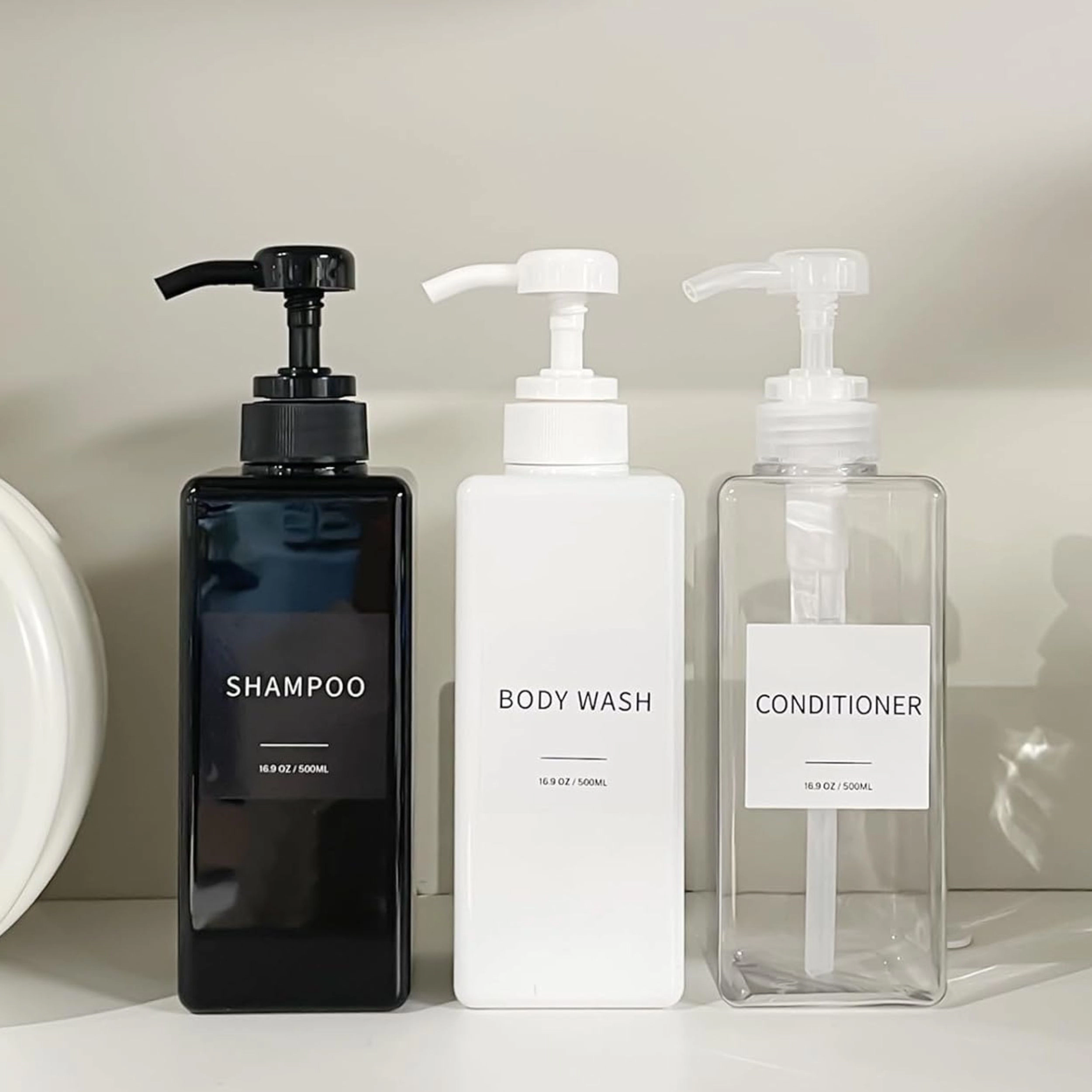 Stock Preferred Pack of 3 Shampoo Conditioner and Body Wash Pump Dispenser Set 16.9 Oz